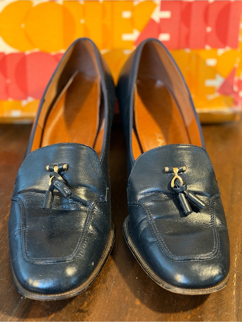 VTG Cobbies Classic Navy Leather Block Heel Tassel Loafer - 11W - Picture 2 of 12